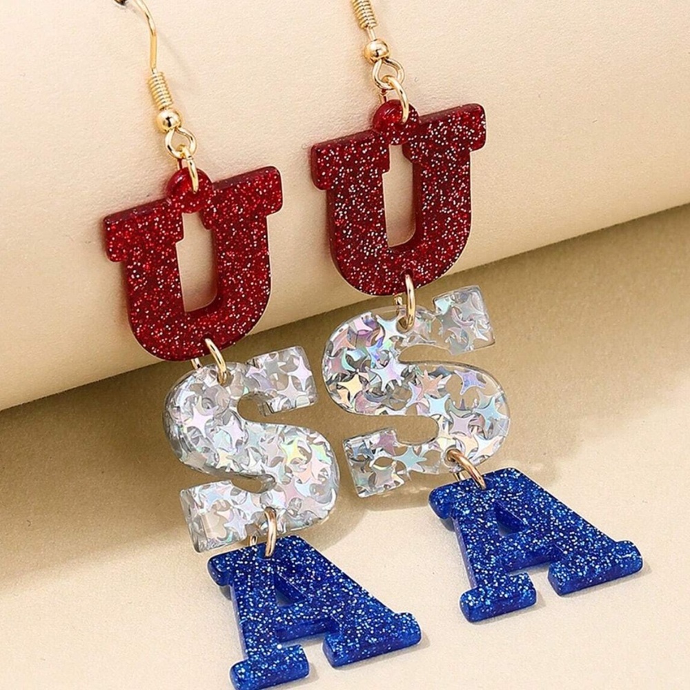 NEW Red, Silver, and Blue USA Earrings